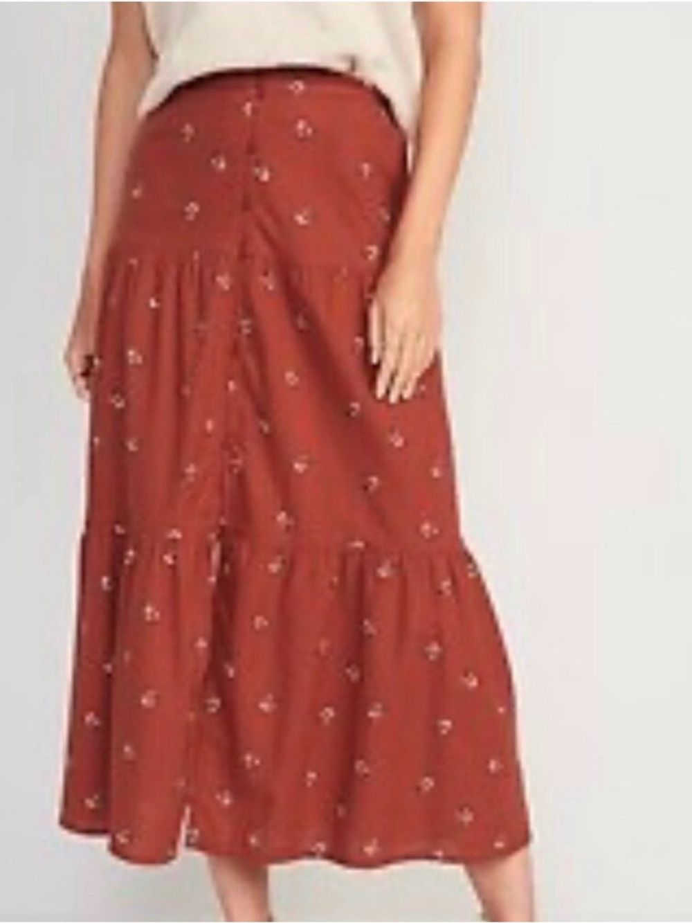 Old Navy Button Front Boho Tiered Maxi Skirt Medium Brown Floral Print Flowy